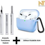 Airpods Pro 2. Nesil Uyumlu Yüksek Kalite Liquid Silikon Tıpalı Kılıf ve Elektronik Temizleme Kalemi - Mavi