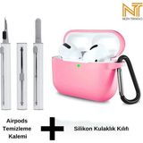 Airpods Pro 2. Nesil Uyumlu Yüksek Kalite Liquid Silikon Tıpalı Kılıf ve Elektronik Temizleme Kalemi - Pembe
