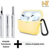 Airpods Pro 2. Nesil Uyumlu Yüksek Kalite Liquid Silikon Tıpalı Kılıf ve Elektronik Temizleme Kalemi - Sarı