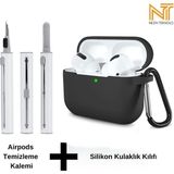 Airpods Pro 2. Nesil Uyumlu Yüksek Kalite Liquid Silikon Tıpalı Kılıf ve Elektronik Temizleme Kalemi - Siyah