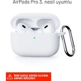 Airpods Pro 3. Nesil Uyumlu Darbelere Dayanıklı Askı Aparatlı Silikon Kılıf - Beyaz