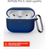 Airpods Pro 3. Nesil Uyumlu Darbelere Dayanıklı Askı Aparatlı Silikon Kılıf - Koyu Mavi