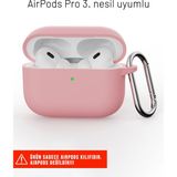 Airpods Pro 3. Nesil Uyumlu Darbelere Dayanıklı Askı Aparatlı Silikon Kılıf - Pembe