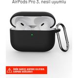 Airpods Pro 3. Nesil Uyumlu Darbelere Dayanıklı Askı Aparatlı Silikon Kılıf - Siyah