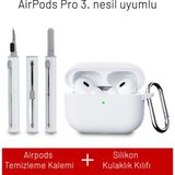 Airpods Pro 3. Nesil Uyumlu Darbelere Dayanıklı Askı Aparatlı Silikon Kılıf ve Elektronik Temizleme Kalemi - Beyaz