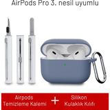 Airpods Pro 3. Nesil Uyumlu Darbelere Dayanıklı Askı Aparatlı Silikon Kılıf ve Elektronik Temizleme Kalemi - Lavanta Grisi