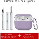 Airpods Pro 3. Nesil Uyumlu Darbelere Dayanıklı Askı Aparatlı Silikon Kılıf ve Elektronik Temizleme Kalemi - Lila