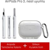 Airpods Pro 3. Nesil Uyumlu Darbelere Dayanıklı Askı Aparatlı Silikon Kılıf ve Elektronik Temizleme Kalemi - Şeffaf