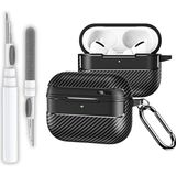 Airpods Pro 3. Nesil Uyumlu Karbon Fiber Hybrid Polymer Technology Premium Kulaklık Kılıfı ve 3'ü 1 Arada Bluetooth Kulaklık Temizleme Kalemi Seti (Siyah)
