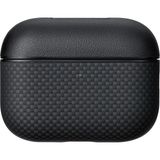 Airpods Pro 3 Uyumlu Karbon Kılıf 1500D Aramid Fiber Pitaka Classic Serisi Black-Grey Twill Kapak Siyah-Gri - Siyah - Gri