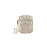 Airpods Uyumlu Kılıf Guess Lisanslı Glitter Elmas Kalp Süs Zincirli Gold