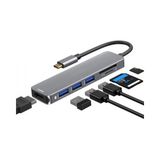 Airsky Type-C To 3*usb 3.0 4K Ultra Hd HDMI Sd Tf Kart Girişli 6 In 1 Çevirici Hub Adaptör - Gri