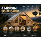 Airstorr 4-6 Kişilik 4 Mevsim Şişme Kamp Çadırı Şeffaf Tavan Pencereli 2 Kapılı Baca Çıkışlı AIR-MAKA-077 - Bej