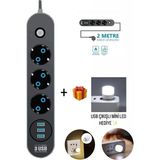 Airstorr Akım Korumalı 3'lü Grup Priz 1 Mini LED Uzatma Kablosu 3x USB 3x Anahtar 2 m Kablo 2500W
