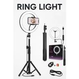 Aırstorr Kumandalı Youtube Tiktok Çekim 3 Işıklı Telefon Tutucu Makyaj Işığı Ring Light 10Inç+2.1M Tripod