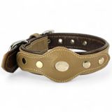 AirTag Uyumlu Flotter Deri Köpek Tasması – El Yapımı, Yumuşak & Dayanıklı, Çift Katmanlı Doğal Deri – Tornavida & Yedek Vida Dahil (Kahverengi - Toprak, L)