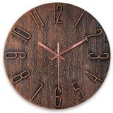 AIRUIFU Duvar Saati 12 İnç Tik Takmayan Sessiz Pille Çalışan Yuvarlak Duvar Saati Ev/Ofis/Okul/Mutfak/Yatak Odası/Oturma Odası için Modern Basit Stil Dekor Saati (Kahverengi)