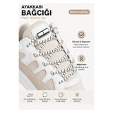 AiryFooT Vidalı Kilitli Akıllı Yuvarlak Bağcık, Elastik Pratik Ayakkabı Bağcığı 100 CM, 1 Çift Beyaz Çizgili ( Siyah Nikel Vida )