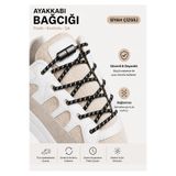 AiryFooT Vidalı Kilitli Akıllı Yuvarlak Bağcık, Elastik Pratik Ayakkabı Bağcığı 100 CM, 1 Çift Siyah Çizgili ( Siyah Nikel Vida )