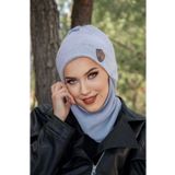 Aişe tesettür Açık Gri Armalı Maskeli Bere