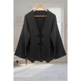 Aişe tesettür Antrasit Bürümcük Önü Bağlamalı Kimono Tunik / Likralı Ütü İstemezKumaş