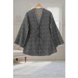 Aişe tesettür Antrasit Kırçıllı Önü Bağlamalı Kimono Tunik / Likralı Ütü İstemez Kumaş