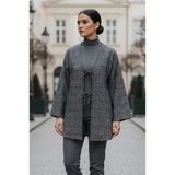 Aişe tesettür Antrasit Kırçıllı Önü Bağlamalı Kimono Tunik/Likralı Ütü İstemez Kumaş Antrasit Kırçılllı