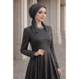 Aişe tesettür Antrasit Siyah Işıltılı Abiye Eşarp Bone