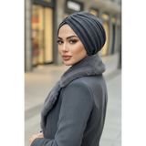 Aişe tesettür Antrasit Triko Büzgülü Salaş Bone
