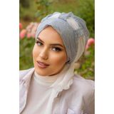 Aişe tesettür Bebe Mavi Simli Abiye Bone