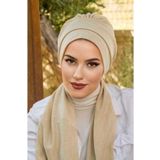 Aişe tesettür Bej Hazır Işıltılı Atkılı Bone