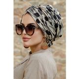 Aişe Tesettür Bej Siyah Desenli Tokalı Bone