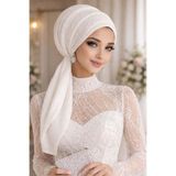 Aişe tesettür Beyaz Dantel Abiye Atkılı Bone Beyaz Dantel