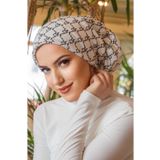 Aişe tesettür Beyaz Hat Desen Çağla Hazır Türban