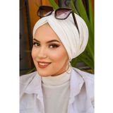 Aişe tesettür Beyaz Hazır Büzgülü Bone