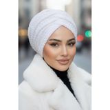 Aişe tesettür Beyaz Kabartma Desen Büzgülü Salaş Bone
