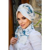 Aişe tesettür Beyaz Lacivert Yaprak Şapkalı Bone