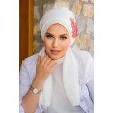 Aişe tesettür Beyaz Mercan Nakışlı Atkılı Abiye Bone - 60101 Beyaz Mercan