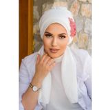 Aişe tesettür Beyaz Mercan Nakışlı Atkılı Abiye Bone - 60101