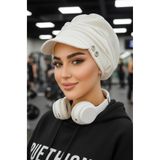 Aişe tesettür Beyaz Metal Detaylı Tesettür Şapka Bone Beyaz Metal detay