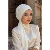 Aişe tesettür Beyaz Nakışlı Atkılı Abiye Bone - 60101 Beyaz Nakışlı