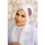Aişe Tesettür Beyaz Nakışlı Atkılı Abiye Bone