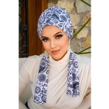 Aişe tesettür Beyaz Siyah Etnik Desen Atkılı Bone