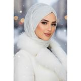 Aişe tesettür Beyaz Triko Kelebek Model Büzgülü Bone Şal Beyaz Triko
