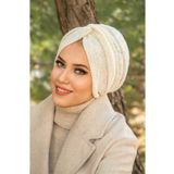 Aişe tesettür Beyaz Triko Kışlık Burgu Bone