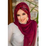 Aişe tesettür Bordo Çiçek Desen Burgu Hazır Şal