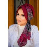 Aişe tesettür Bordo Etnik Desen Şapkalı Bone