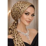 Aişe tesettür Bordo Gold Simli Abiye Eşarp Bone Bordo Gold Simli