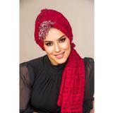 Aişe tesettür Bordo Güpürlü Abiye Tokalı Bone