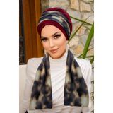 Aişe tesettür Bordo Kahve Batik Desen Fularlı Bone
